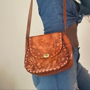 Vintage Brown Leather Hand-sketched Antique Purse